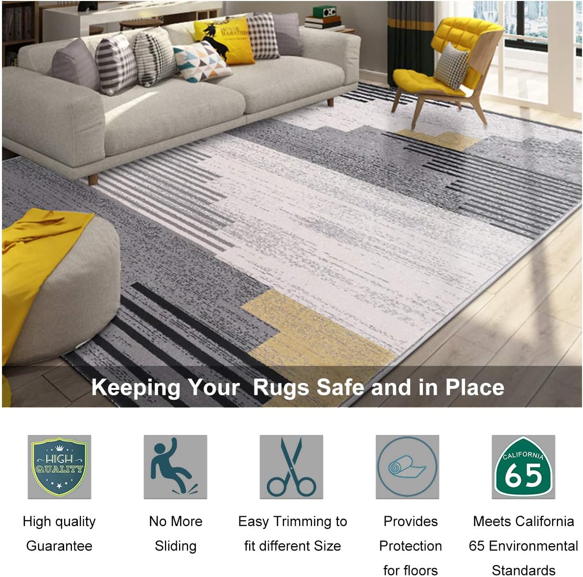 Non Slip Rug Pad Grippers - 2x4, 1/8" Thick, (Felt + Rubber) Double Layers Area Carpet Mat Tap, Provides Protection and Cushioning for Hardwood or Tile Floors