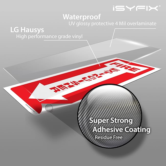 iSYFIX Fire Extinguisher Signs Stickers – 12 Pack 4x12 Inch – Premium Self-Adhesive Vinyl Decal, Laminated for Ultimate UV, Weather, Scratch, Water & Fade Resistance, Indoor & Outdoor