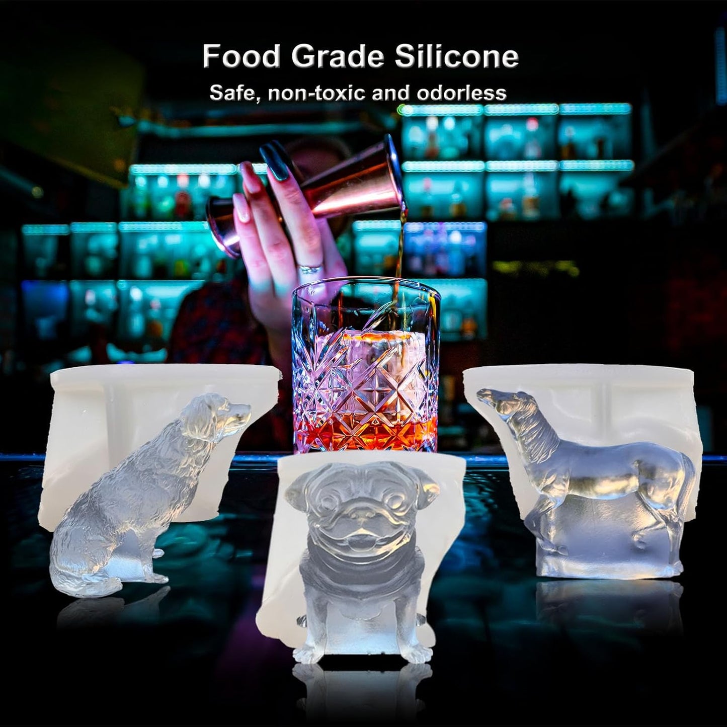 3D Pug Dog Ice Cube Silicone Molds Tray for Whiskey, Cocktail, Drink Decor, Bar; Rich Details. Fun Animal Shape Large Dogs Candle Epoxy Resign Mold; Pug Gifts for Women Kids Puppy Lover, 2 Pack
