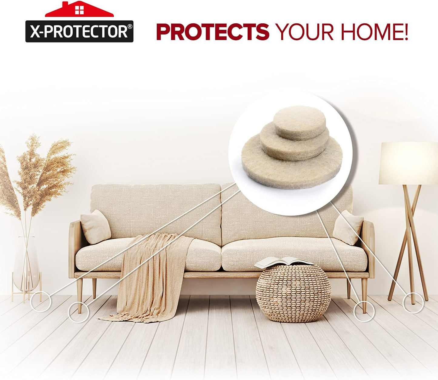 Best Felt Furniture Pads X-PROTECTOR - 48 Premium Chair Felt Pads Floor Protector for Furniture Feet Wood Hardwood Floors - Protect Your Hard Floors! (Beige)