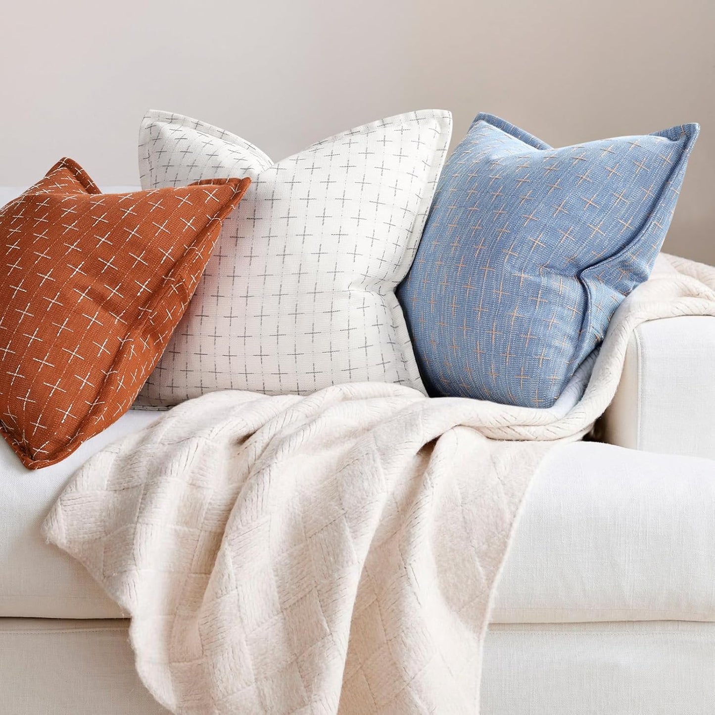 ZWJD Pillow Covers 26x26 Set of 2 Soft Polyester Textured Pillow Covers with Stylish Flange Edge Cozy Farmhouse Throw Pillows for Couch Bed Sofa Living Room