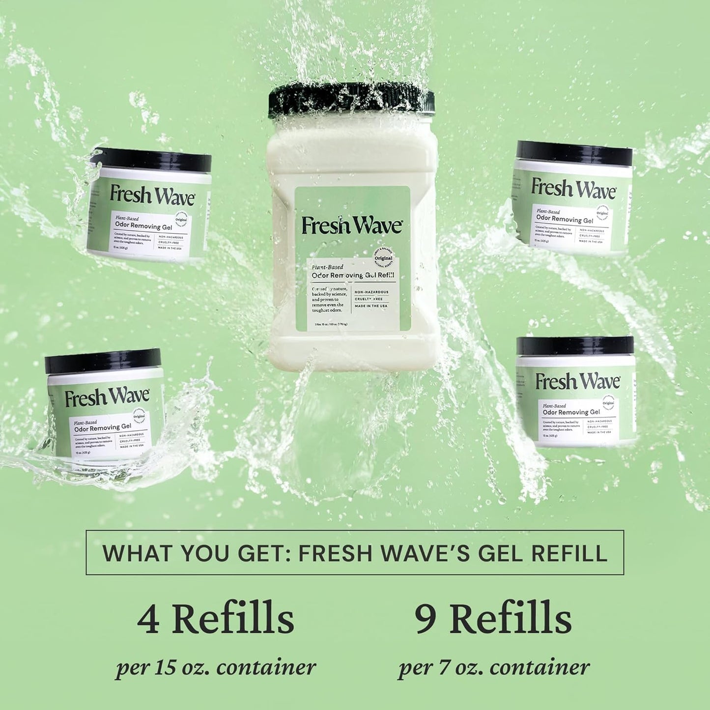 Fresh Wave Original Scent Odor Removing Gel Refill, 63 oz. | Safer Odor Absorbers for Home, Cooking, Trash, & Pets Areas | Natural Plant-Based Odor Eliminator