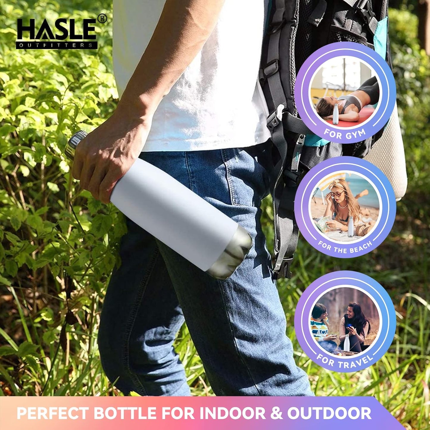 HASLE OUTFITTERS 17oz Stainless Steel Water Bottles Bulk, Vacuum Insulated Water Bottles Double Walled Powder Coated Reusable Metal Sports Water Bottles Keep Drinks Hot and Cold, White, 4Packs