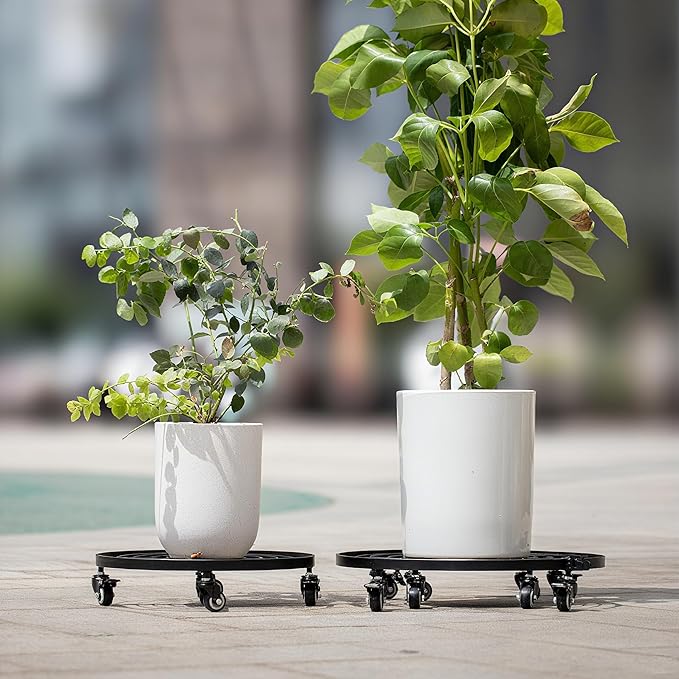 16" Heavy Duty Plant Dolly with Wheels Rolling Planter Base for Indoor/Outdoor Use | Patented Detachable Handle 360° Rotating Polyurethane Wheels Max Load 200 lbs for Large Pots & Planters