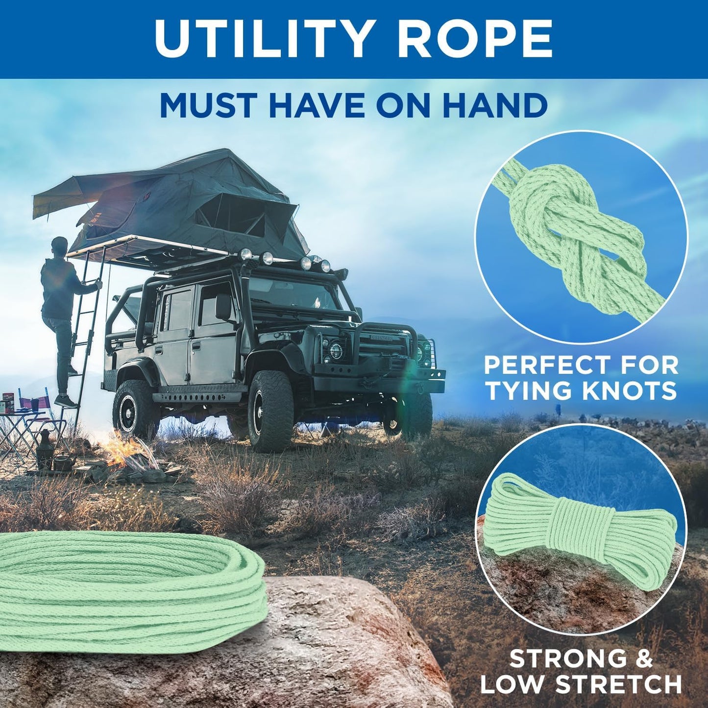 TECEUM Cotton Rope 3/16” (5 mm) – 50 FT – Strong All-Purpose Braided Rope – Natural Cotton – for Crafting, Сamping, Clothes Line, DIY, Indoor & Outdoor Use – Mint