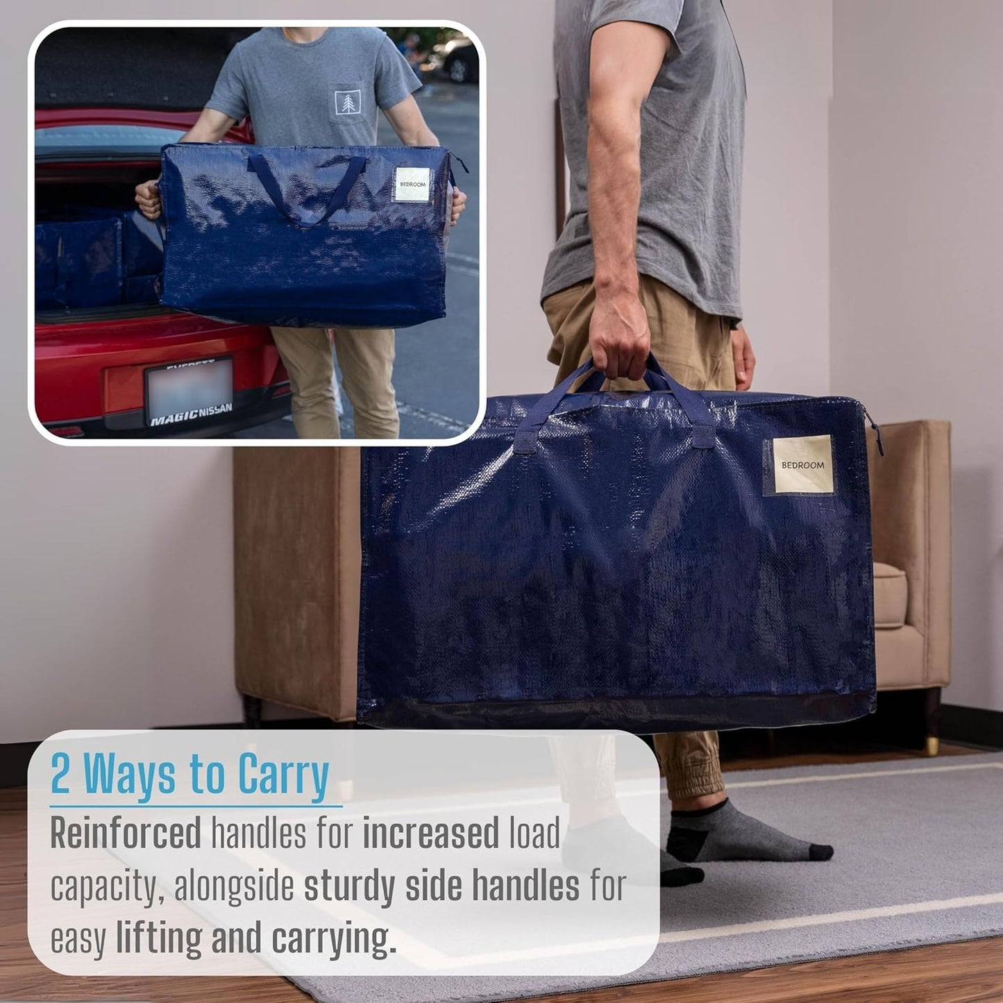 VENO 6 Pack Moving and Storage Bags, Heavy Duty, Alternative to Moving Boxes, Large Packing Totes Supplies for College Dorm Room with Zipper for Clothes, Wide Open Design (Blue, 6 Pack)