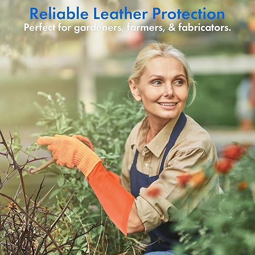 Arm Chaps Extended Elbow Leather Arm Guard - Arm Sleeve Protectors for Thin Skin and Bruising, Scratches & Cuts - Protective Arm Sleeve for Any Age- Left & Right Form-Fitting - Orange(1Pair/X-Large).