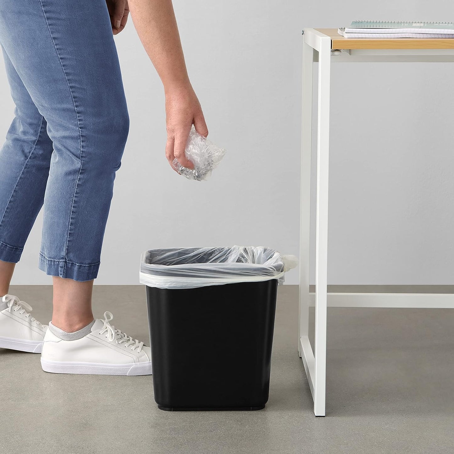 Amazon Basics Small Trash Can, Rectangular Commercial Office Wastebasket, 3 Gallon (Pack Of 6), Black (Previously AmazonCommercial brand)