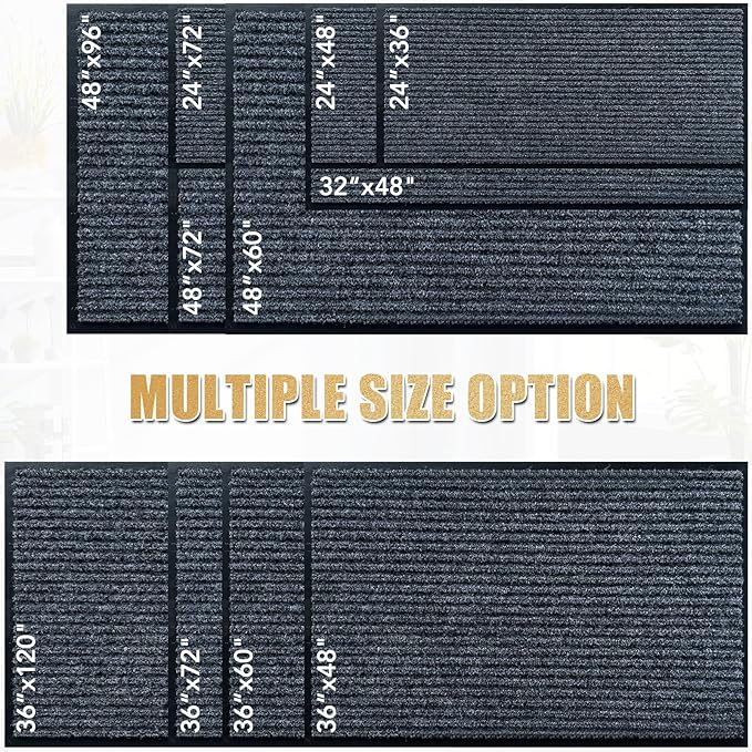 Front Door Mat,4'x5'Indoor Outdoor Door Mat,Heavy Duty Durable Welcome,Commercial Floor Mats Inside Outside Entrance, Waterproof All-Season, All-Weather Non Slip Backing Doormat for Entryway,Black