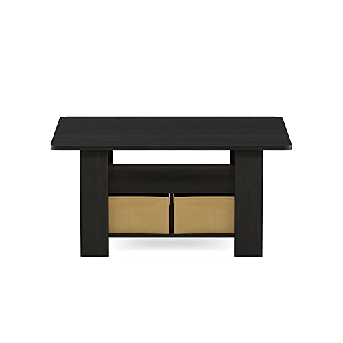 Furinno Andrey Coffee Table, Small Modern Coffee Table with Storage and Bin Drawer, Side Table for Living Room, Bedroom, Home Office, Dark Espresso - color: Dark Espresso/Brown, style: 2 Bin