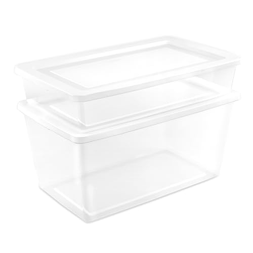 Sterilite 6 Pack Storage Box, 41 Quart Stackable Tote, Clear Plastic Container with Secure Snapping Lids for Home and Office Organization, White - size: 41 Quart, style: 6 Pack