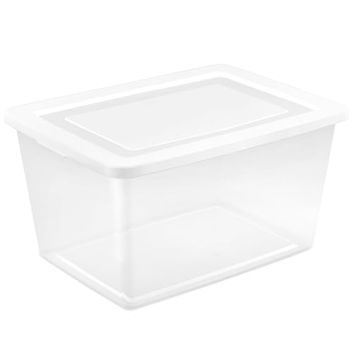 Sterilite 32 Pack Storage Box, 58 Quart Stackable Tote, Clear Plastic Container with Secure Snapping Lids for Home and Office Organization, White - size: 58 Quart, style: 32