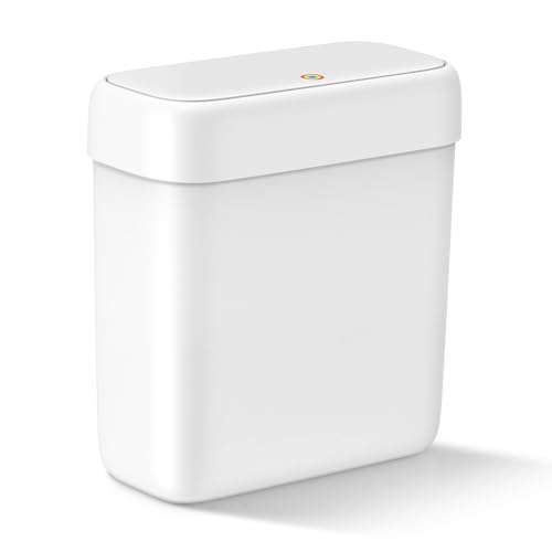 MOPALL Small Bathroom Trash Can with Lid, 2.6 Gallons / 10 L Slim Plastic Garbage Bin with Pop-Up Lid, Mini Waste Basket Can Dog Proof for Kitchen, Bedroom, Office, Laundry, Toilet, Rv, White - size: 2.6 Gallon