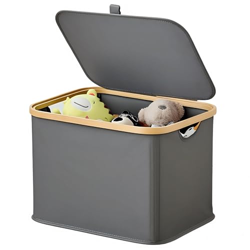 Storage Basket with Lid and Handles, 40L Fabric Bin for Shelf, Closet, Toy Organization, Collapsible Storage Organizer for Home, Grey - color: Grey, size: 40L