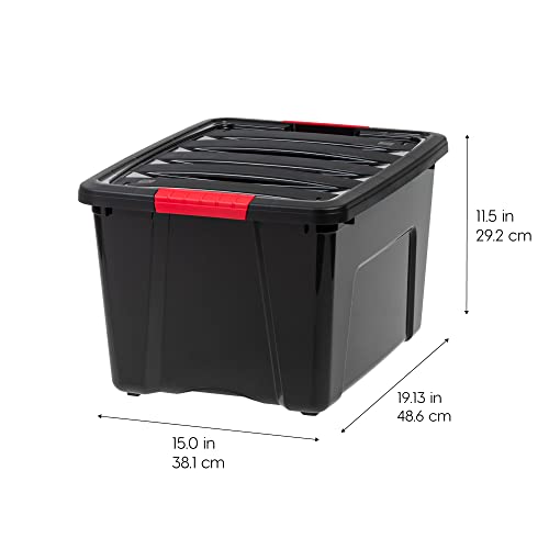 IRIS USA 40 Qt Stackable Plastic Storage Bins with Lids, 6 Pack - BPA-Free, Made in USA - Garage Organizing Solution, Latches, Durable Nestable Containers, Secure Pull Handle - Black - size: 40 Qt, style: 6 Pack