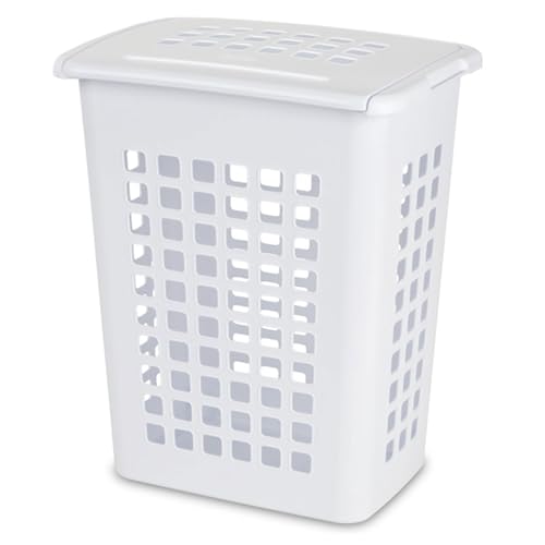 Sterilite Rectangular LiftTop Laundry Hamper with Lid, Handles to Easily Carry Clothes Between the Laundry Room and Bedroom, Plastic, White, 8-Pack - size: 8 Pack