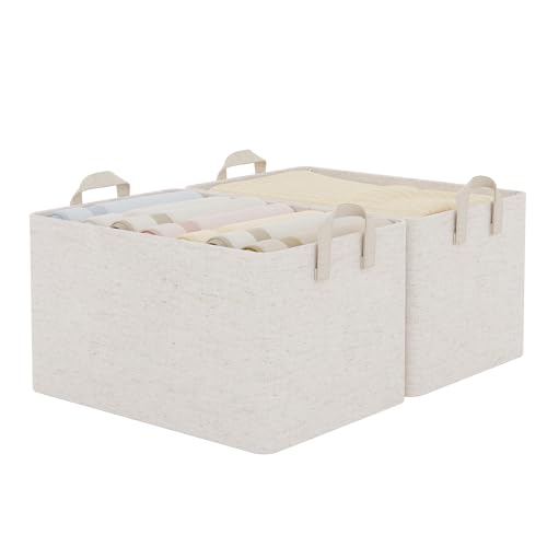 StorageWorks Storage Bins, Shelves Baskets for Organizing, 45L Extra Large Fabric Closet Organizers with Handles, Metal Frame, Beige-Cotton-linen, 2-Pack - color: Beige（Cotton-linen）, size: 19" L x 13 ¼" W x 11" H