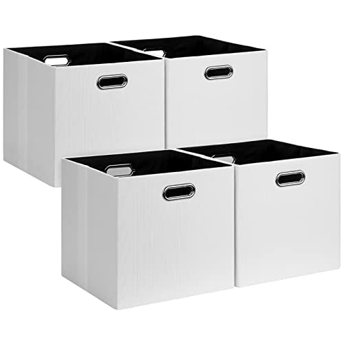 Posprica Fabric Storage Cubes, 13x13 Collapsible Storage Bins with Dual Handles, Foldable Storage Boxes Basket for Closet Shelf Cabinet Bookcase Organization, Set of 4, White - color: White, size: 13×13×13/4pcs