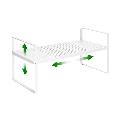 Expandable Kitchen Cabinet Shelf Organizer Rack Heavy Duty Metal Spice Rack Stackable Kitchen Counter Storage Shelf for Cabinet Pantry Bathroom (White- 16.5"-27" L x 8" W x 9.6" H - 1Pack) - color: White- 16.5"-27" L X 8" W X 9.6" H - 1pack