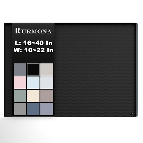 URMONA 16'' x 10'' Waterproof Silicone Under Sink Mat Cabinet and Counter Protector, Shelf Liner for Kitchen and Bathroom, Storage and Organizers, Litter Mat, Pet Cat Puppy Essentials(Black) - color: Black, size: 16"L x 10"W