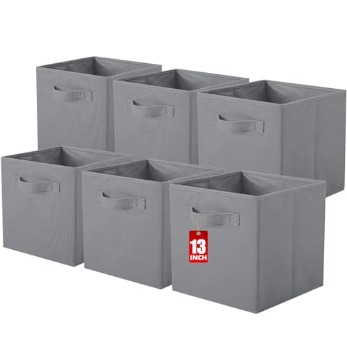 ShellKingdom Storage Bins, Foldable Fabric Storage Cubes And Cloth Organizer Drawer For Closet And Toys, 13 X 13 X 13 INCH, 6 Pack (Gray) - color: Gray, size: 6 (13inch)