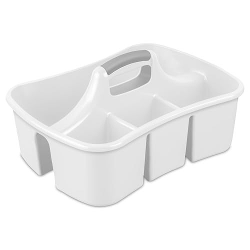 Divided Caddy, Easy Carry Handle, Handy Plastic Utility Storage, White - Multi-Compartment, Durable for Bathroom, Kitchen, Office & Craft Supplies