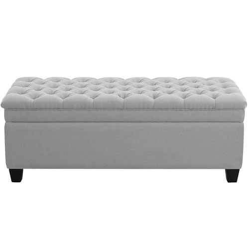 WUTUTUEE 51" Fabric Storage Ottoman Bench, Upholstered Rectangle End of Bed Storage Ottoman Tufted Living Room Bedroom Bench with Safety Hinge, Solid Wood Legs, Loads 500 lb(Light Grey) - color: Light Grey-fabric