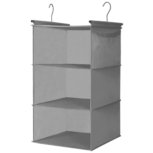MAX Houser 3 Tier Shelf Hanging Closet Organizer, Space Saver,Closet Hanging Shelf with 2 Sturdy Hooks for Storage, Foldable (Grey) - color: Ashy