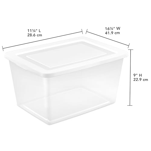 Sterilite 32 Pack Storage Box, 58 Quart Stackable Tote, Clear Plastic Container with Secure Snapping Lids for Home and Office Organization, White - size: 58 Quart, style: 32