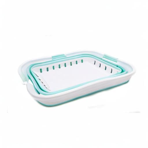 SAMMART 42L (11 gallon) Collapsible Plastic Laundry Basket - Foldable Pop Up Storage Container/Organizer - Space Saving Hamper/Basket (1, White/Lake Green) - color: White/Lake Green