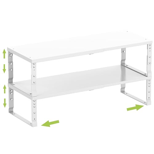 Jojocross Expandable Cabinet Shelf Organizer Storage Spice Rack Shelves for Kitchen Stackable Adjustable Pantry Cupboard Bathroom Countertop Desktop(2Packs/White/Medium) - color: 2 Packs/White, size: MEDIUM:7.88"D x 16.6~26.5"W x 6.1"/7.5"H