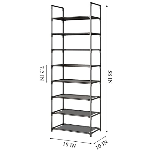 8-Tier Tall Shoe Rack for Closet, Entryway, Adjustable Sturdy Durable Shoe Shelf,Narrow Shoe Stand Organizer (18" W×10" D×58" H,White) - size: 8-Tier-White(18" W×10" D×58" H)