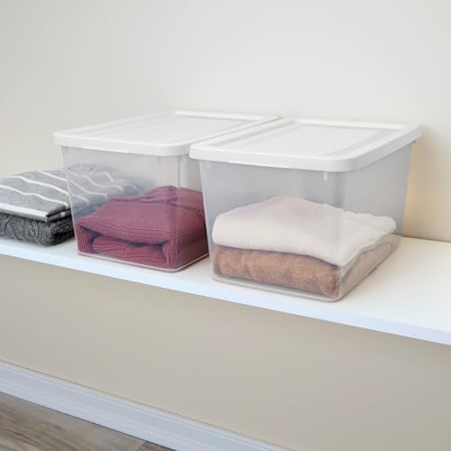 Sterilite 12 Pack Storage Boxes, Clear Plastic Stackable Containers, Lightweight Home Organizers with Snap Lids, 20 Quart, White - size: 20 Quart, style: 12 Pack