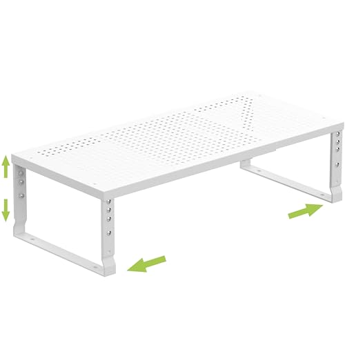 Jojocross Expandable Cabinet Shelf Organizer Storage Spice Rack Shelves for Kitchen Stackable Adjustable Pantry Cupboard Bathroom Countertop Desktop(1Pack/White/Large-with Hole) - color: 1 Pack/White With Hole, size: LARGE:10.1"D x 16.6~26.5"W x 6.1"/7.5"