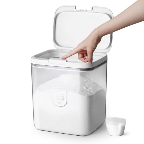 LivLab Mker Laundry Detergent Dispenser with One-Press Lid,Clear PET Powder container with Measuring Cup, Pods container 5.5L/12Lbs/200oz(270 Pods) - color: 5.5L