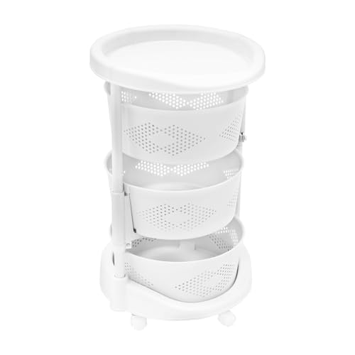 Multi-Layer Kitchen Storage Basket 3Tier Rotating Vegetable Organizer Cart with Casters Detachable Rolling Living Room Standing Rack with Shelve for Lliving rooms, Kitchens,Bathrooms,14.3*23.6in White - size: 3Tier-White