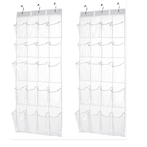 HomeRoots 2 Pack Minimalist Clear Over the Door Pantry Organizer, 20 Pockets