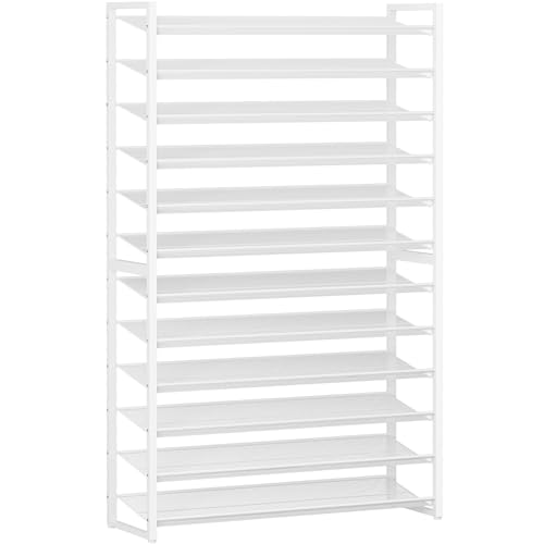 Nunsino Shoe Rack,12 Tier Metal Shoe Organizer,Max Holds 60 Pairs,Heavy Duty Shoes Shelf for Garage, Entryway, Closet,White - color: White, size: 12 Tier