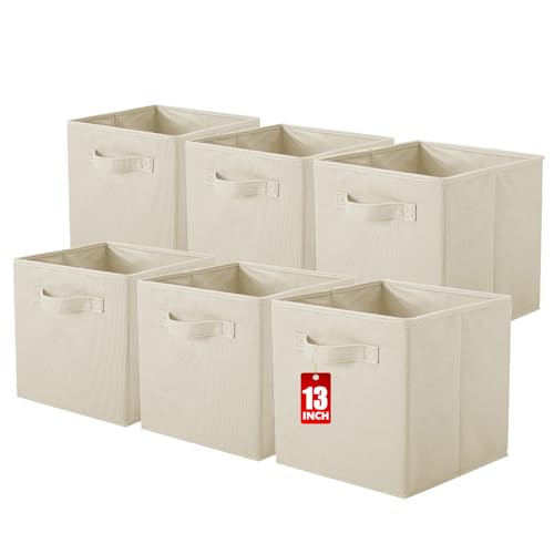 ShellKingdom Storage Bins, Foldable Fabric Storage Cubes And Cloth Storage Organizer Drawer For Closet And Toys Storage, 13 X 13 X 13 INCH, 6 Pack (Beige) - color: Beige, size: 6 (13inch)