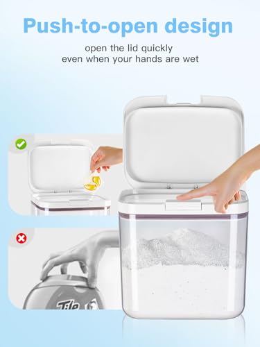 LivLab Mker Laundry detergent dispenser with One-Press Lid,for laundry room organization,Clear PET laundry powder container with Measuring Cup,laundry pods container 2.8L/6Lbs/100oz(120 Pods)