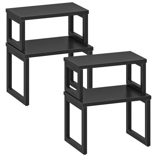 HOOBRO Cabinet Organizer Shelf, Set of 4 Kitchen Counter Shelves, Expandable Kitchen Storage, Stackable Spice Rack, for Kitchen, Countertop, Office Desk, Living Room, Black BK20TLP201 - color: Black
