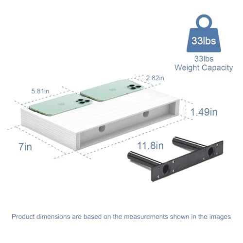 Floating Shelves for Wall White Shelves Bathroom, Bedroom and Living Room, Wall Shelves & Book Shelf, Hanging Shelf, Modern Wooden Wall-Mounted Small Floating Shelf, 12x7x1.5 in, Set of 2 - color: White, size: 12"(set of 2)