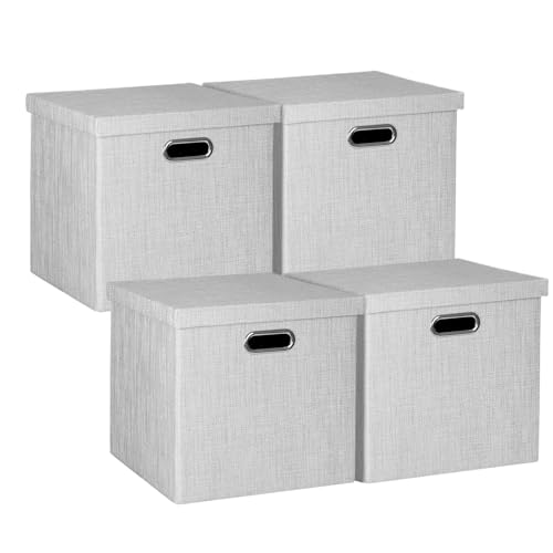 Posprica Storage Bins with Lids,13×13×13 Foldable Storage Cube Baskets Boxes Fabric Drawers for Closet Shelf Cabinet Bookcase,Set o f 4,Sliver grey - color: Silver Grey, size: 13×13×13/4pcs with lids