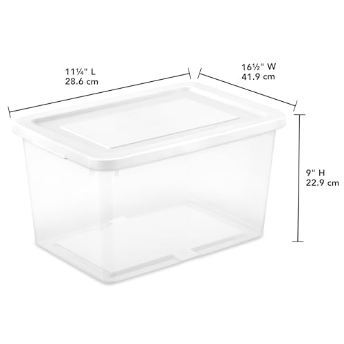 Sterilite 24 Pack Storage Box, 20 Quart Stackable Tote, Clear Plastic Container with Secure Snapping Lids for Home and Office Organization, White - size: 20 Quart, style: 24