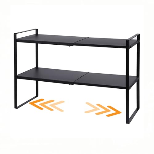 2-Tier Expandable Shelf Organizer for Kitchen Cabinet, Countertop, Pantry & Under-Sink Storage(black)
