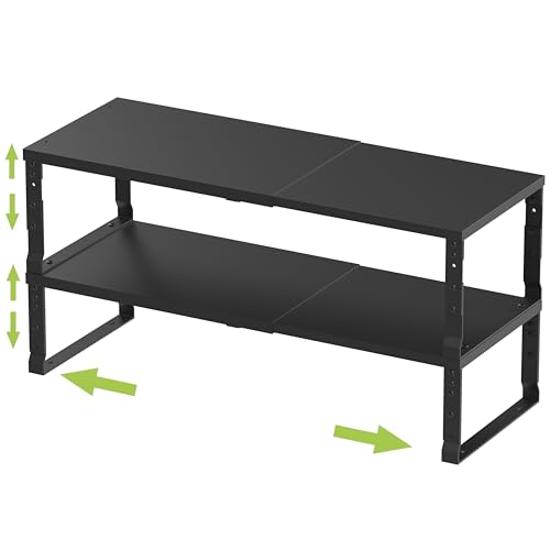 Jojocross Expandable Stackable Spice Rack Organizer for Kitchen Cabinet,Adjustable Counter Shelf, countertop, Pantry,Cupboard,Bathroom,Bedroom(2Packs/Black/Large) - color: 2 Packs/Black, size: LARGE:10.2"D x 16.7~26.6"W x 6.1"/7.5"H