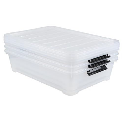 3 Packs 50 QT Plastic Under Bed Storage Bins with LatchLids, Underbed Storage Containers with Wheels for Closet Organizers - size: 50 Quart
