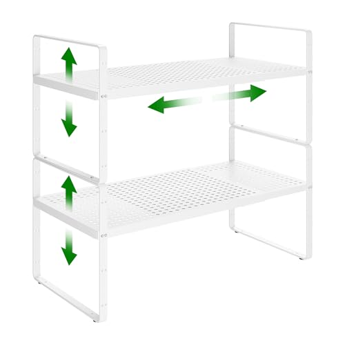 Expandable Kitchen Cabinet Shelf Organizer Rack Heavy Duty Metal Spice Rack Stackable Kitchen Counter Storage Shelf for Cabinet Pantry Bathroom (White- 16.5"-27" L x 8" W x 9.6" H - 2Pack) - color: White- 16.5"-27" L X 8" W X 9.6" H - 2pack