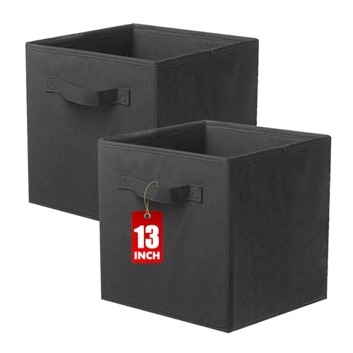ShellKingdom Storage Bins, Foldable Fabric Storage Cubes And Cloth Storage Organizer Drawer For Closet And Toys Storage, 13 X 13 X 13 INCH, 2 Pack (Black) - color: Black, size: 2 (13inch)