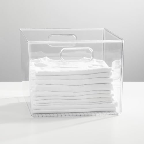 mDesign Large Plastic Storage Organizer Container Bin, Closet Organization for Hallway, Bedroom, Linen, Coat, and Entryway - Holds Clothing, Blankets, and Accessories, Ligne Collection, 2 Pack, Clear - size: 12 x 10 x 8 (Pack of 2)